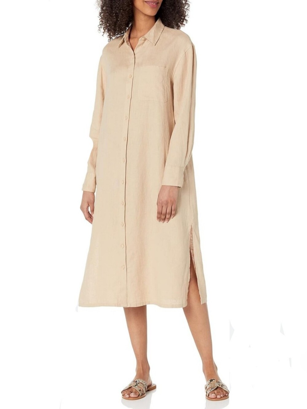 The drop Linen Button-Front Midi Shirt Dress